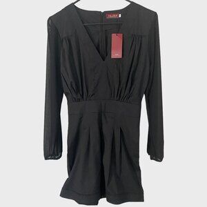 Froomer Mesh V-Neck Long-Sleeve Romper Women's Size Small Black Cuffed Short New